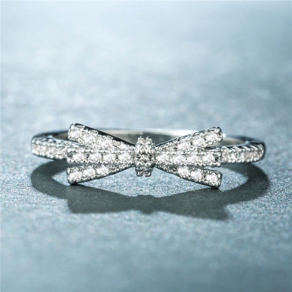 Bowknot 925 Silver  Ring Women White Saphire - Picture 3 of 8